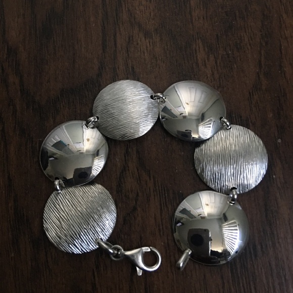 Sterling Silver Etched Circular Disk Bracelet - Picture 2 of 4